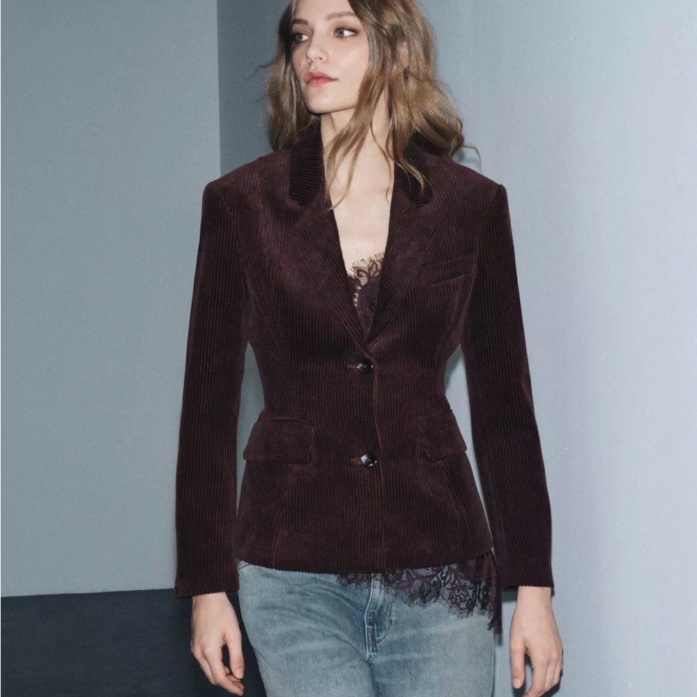 Zara Women's Dark Brown Corduroy Blazer